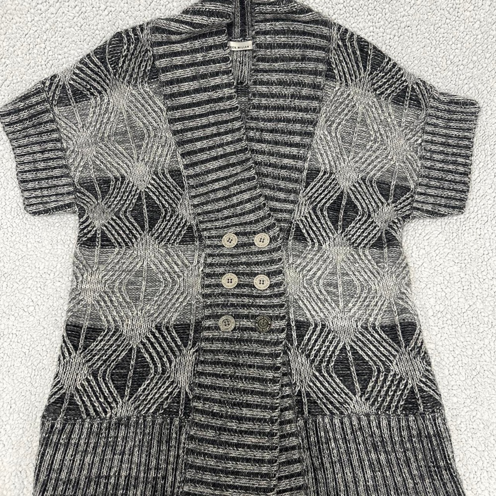 Karen Millen Gray Ivory Cable Knit Double Breasted Short Sleeve Cardigan 4